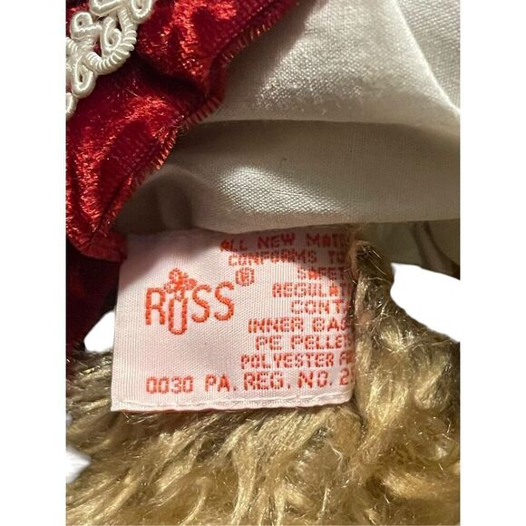 Russ Berrie Red Tan White Alexandra Velvet Dress Stuffed Teddy Bear Plush 12" - Picture 7 of 15